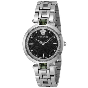 Buy Shop Versace Crystal Gleam Guilloche Black Dial Silver Steel Strap Watch for Women - VAN030016 USA Online