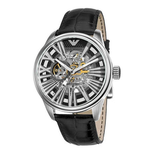 Buy Shop Emporio Armani Meccanico Automatic Black Dial Leather Strap Watch For Men - AR4629 USA Online