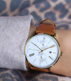 Tommy Hilfiger Jenna Quartz White Dial Brown Leather Strap Watch for Women - 1782073