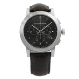 Burberry The City Chronograph Black Dial Black Leather Strap Watch for Men - BU9356