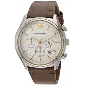 Buy Shop Emporio Armani Chronograph White Dial Brown Leather Strap Watch For Men - AR11033 USA Online