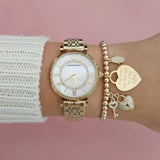 Buy Shop Emporio Armani Gianni T Bar White Mother of Pearl Dial Gold Steel Strap Watch For Women - AR1907 USA Online