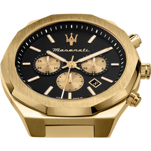 Buy Shop Maserati Stile 45mm Chronograph Black Dial Gold Steel Strap Watch For Men - R8873642001 USA Online