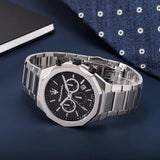 Buy Shop Maserati Stile Skeleton Automatic Black Dial Silver Steel Strap Watch For Men - R8823142002 USA Online