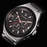 Maserati Triconic Chronograph Black Dial Silver Steel Strap Watch For Men - R8873639002