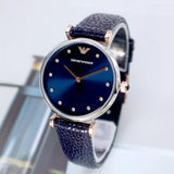 Buy Shop Emporio Armani Gianni T Bar Analog Blue Dial Black Leather Strap Watch For Women - AR1989 USA Online