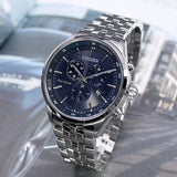 Citizen Eco Drive Chronograph Blue Dial Silver Steel Strap Watch For Men - AT2140-55L