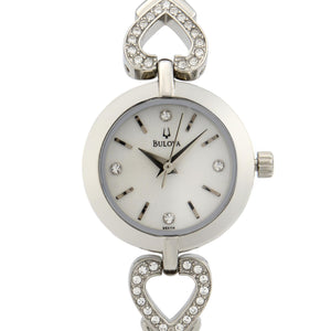 Buy Shop Bulova Crystals White Dial Silver Steel Strap Watch for Women - 96X114 USA Online