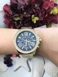 Michael Kors Wren Diamonds Blue Dial Gold Steel Strap Watch for Women - MK6291