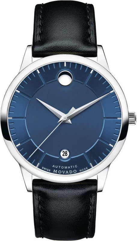 Buy Shop Movado 1881 Automatic Blue Dial Black Leather Strap Watch For Men - 606874 USA Online