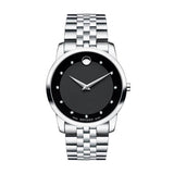 Buy Shop Movado Museum Diamonds Black Dial Silver Steel Strap Watch For Men - 606878 USA Online