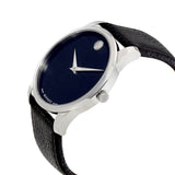 Buy Shop Movado Museum Blue Dial Black Leather Strap Watch For Men - 607013 USA Online