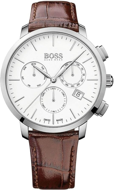 Buy Shop Hugo Boss Slim Chronograph White Dial Brown Leather Strap Watch For Men - 1513263 USA Online