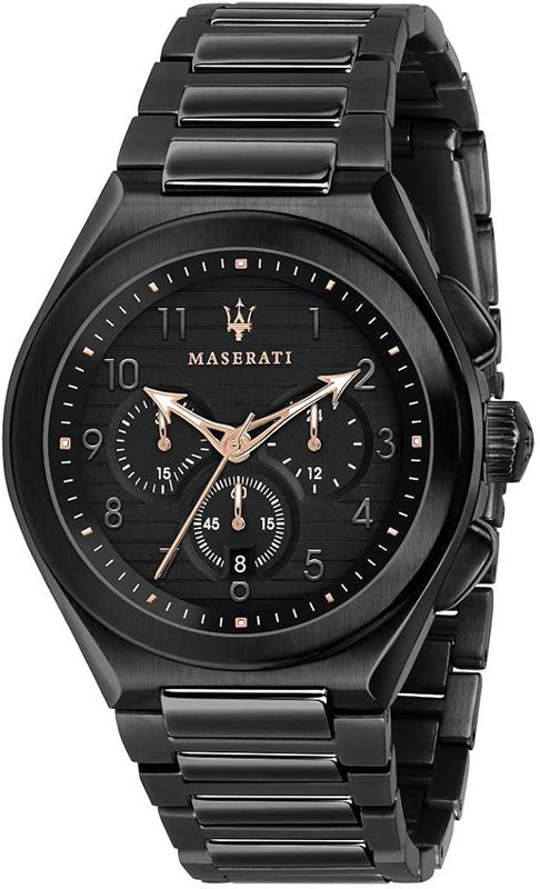 Buy Shop Maserati Triconic Quartz Black Dial Black Steel Strap Watch For Men - R8873639003 USA Online