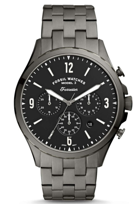 Buy Shop Fossil Forrester Chronograph Black Dial Grey Steel Strap Watch for Men - FS5606 USA Online