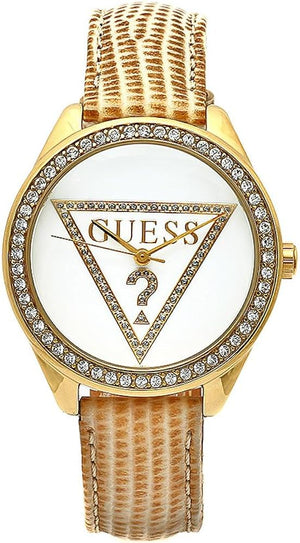 Buy Shop Guess Mini Triangle Quartz White Dial Gold Leather Strap Watch For Women - W70015l1 USA Online