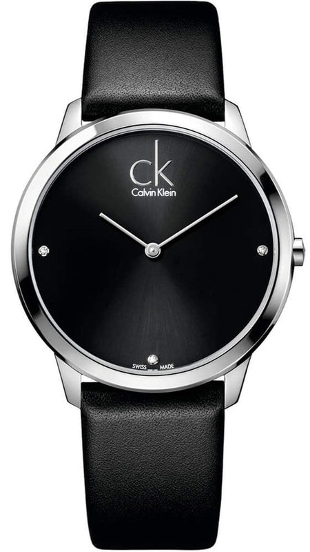 Buy Shop Calvin Klein Minimal Diamonds Black Dial Black Leather Strap Watch for Men - K3M211CS USA Online