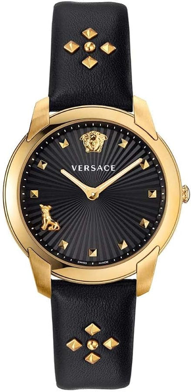 Buy Shop Versace Audrey Quartz Black Dial Black Leather Strap Watch for Women - VELR00319 USA Online