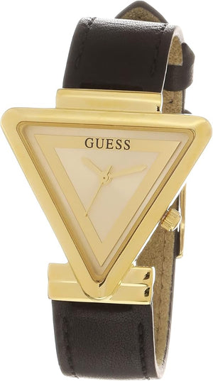 Buy Shop Guess Fame Quartz Gold Dial Black Leather Strap Watch For Women - GW0548L3 USA Online