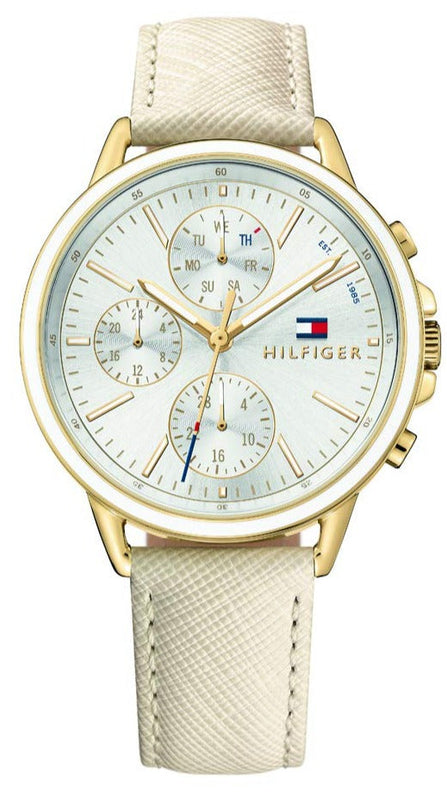 Buy Shop Tommy Hilfiger Carly Silver Dial Cream Leather Strap Watch for Women - 1781790 USA Online