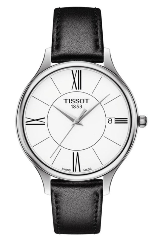 Buy Shop Tissot Bella Ora Round White Dial Black Leather Strap Watch For Women - T103.210.16.018.00 USA Online