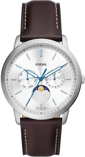 Buy Shop Fossil Neutra Minimalist Moonphase Silver Dial Brown Leather Strap Watch for Men - FS5905 USA Online