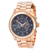 Buy Shop Michael Kors Runway Stop Hunger Quartz Blue Dial Rose Gold Steel Strap Watch For Men - MK8358 USA Online