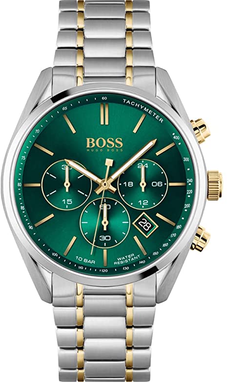 Buy Shop Hugo Boss Champion Chronograph Green Dial Two Tone Steel Strap Watch for Men - 1513878 USA Online