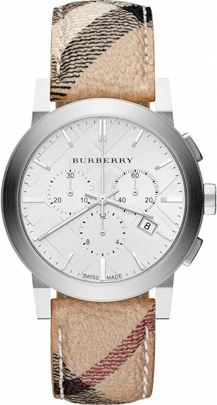 Buy Shop Burberry The City Chronograph White Dial Haymarket Leather Strap Watch For Men - BU9360 USA Online