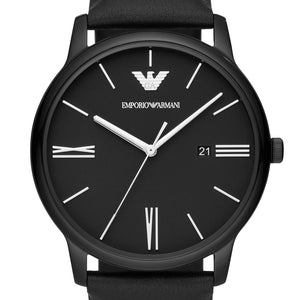 Buy Shop Emporio Armani Minimalist Analog Black Dial Black Leather Strap Watch For Men - AR11573 USA Online