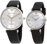 Buy Shop Emporio Armani Gianni T Bar Mother of Pearl Dial Black Leather Strap Watch For Women - AR90002 USA Online