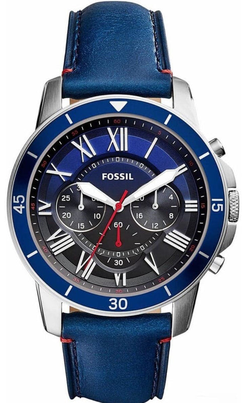 Buy Shop Fossil Grant Chronograph Blue Dial Blue Leather Strap Watch for Men - FS5373 USA Online