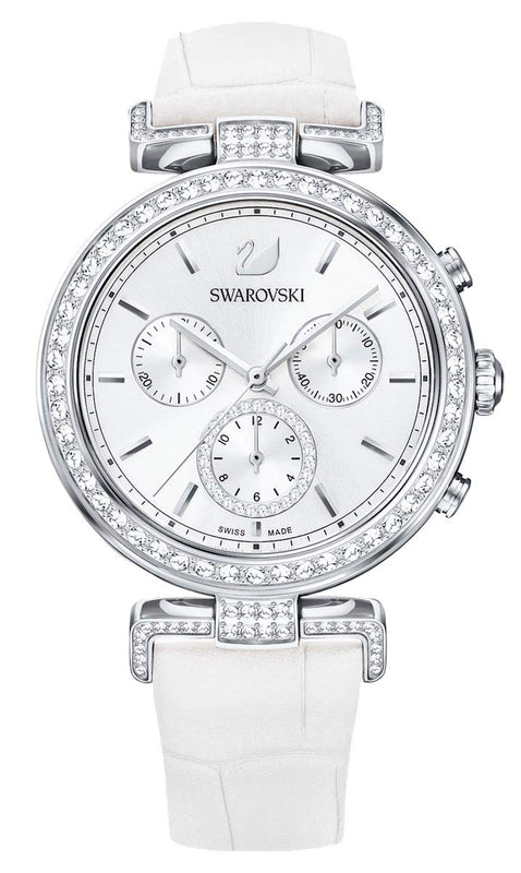 Buy Shop Swarovski Era Journey Silver Dial White Leather Strap Watch for Women - 5295346 USA Online