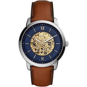 Buy Shop Fossil Townsman Automatic Skeleton Blue Dial Brown Leather Strap Watch for Men - ME3154 USA Online
