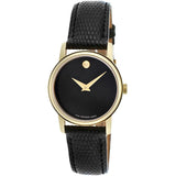 Movado Museum Black Dial Black Leather Strap Watch For Women - 2100006