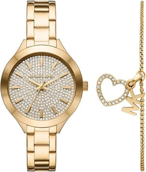 Buy Shop Michael Kors Slim Runway Crystals Gold Dial Gold Steel Strap Watch for Women - MK1046 USA Online