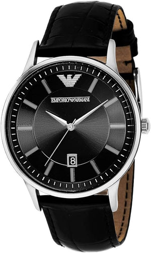 Buy Shop Emporio Armani Renato Analog Black Dial Black Leather Strap Watch For Men - AR11186 USA Online