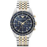 Emporio Armani Tazio Chronograph Blue Dial Gold & Silver Stainless Steel Strap Watch For Men - AR8030