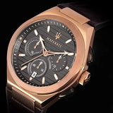 Buy Shop Maserati Triconic Chronograph Grey Dial Brown Leather Strap Watch For Men - R8871639003 USA Online