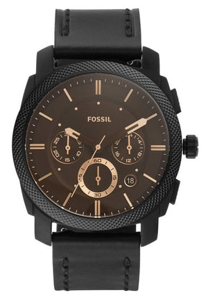 Buy Shop Fossil Machine Chronograph Black Dial Black Leather Strap Watch for Men - FS5586 USA Online