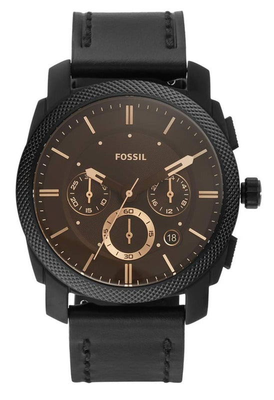 Buy Shop Fossil Machine Chronograph Black Dial Black Leather Strap Watch for Men - FS5586 USA Online