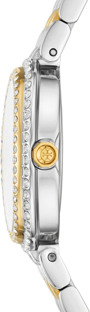 Buy Shop Tory Burch Oval Crystals Mother of Pearl Dial Two Tone Steel Strap Watch for Women - YBW6037 USA Online