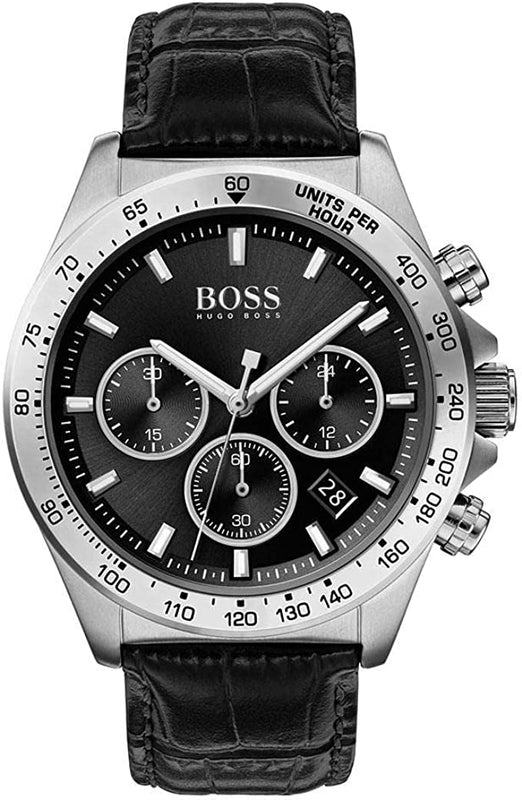 Buy Shop Hugo Boss Hero Chronograph Black Dial Black Leather Strap Watch For Men - 1513752 USA Online