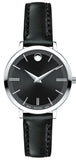 Movado Ultra Slim Black Dial Black Leather Strap Watch For Women - 0607094