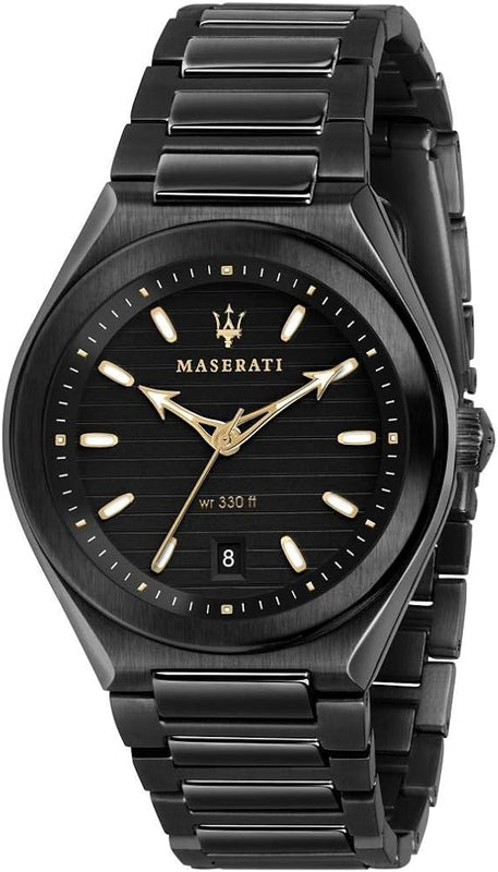 Buy Shop Maserati Triconic Analog Black Dial Black Steel Strap Watch For Men - R8853139004 USA Online