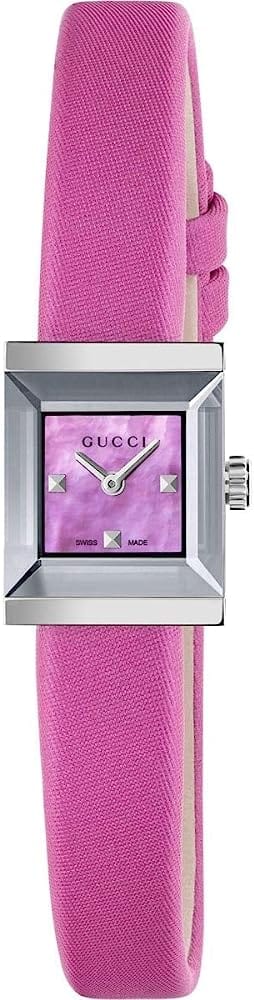 Buy Shop Gucci G-Frame Square Fuchsia Mother of Pearl Dial Fuchsia Leather Strap Watch For Women - YA128533 USA Online