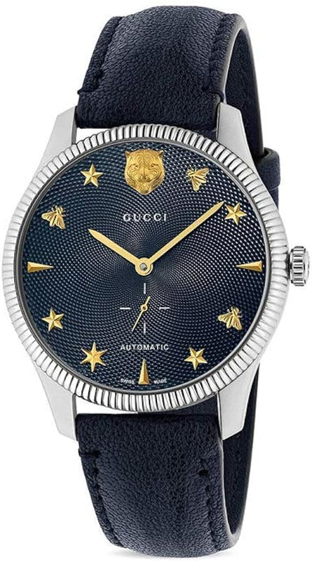 Buy Shop Gucci G Timeless Automatic Blue Dial Black Leather Strap Watch For Men - YA126347 USA Online