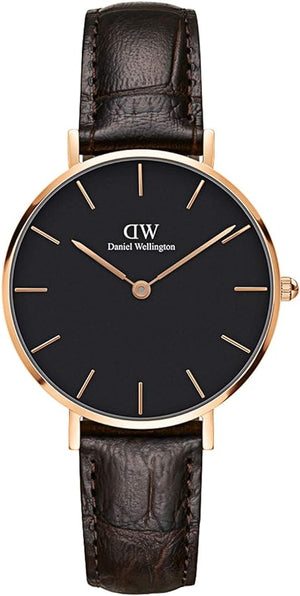 Buy Shop Daniel Wellington Classic Petite York Black Dial Brown Leather Strap Watch For Women - DW00100170 USA Online