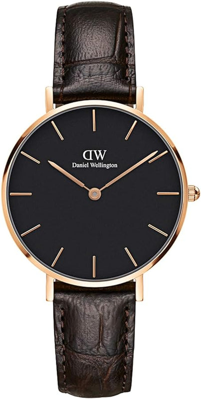Buy Shop Daniel Wellington Classic Petite York Black Dial Brown Leather Strap Watch For Women - DW00100170 USA Online