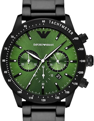 Buy Shop Emporio Armani Mario Chronograph Green Dial Black Steel Strap Watch For Men - AR11472 USA Online